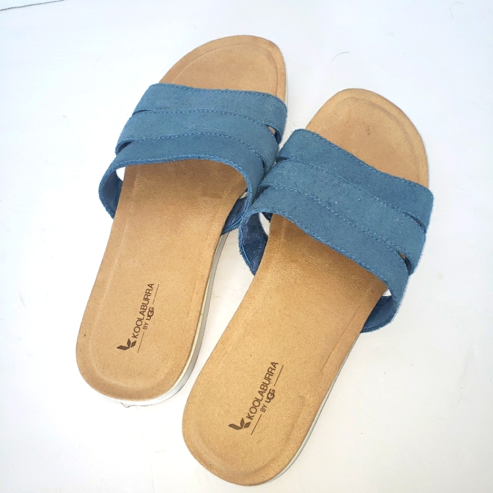 Koolaburra Womens by UGG Blue Metallic Slide Sandals Sz 7.5